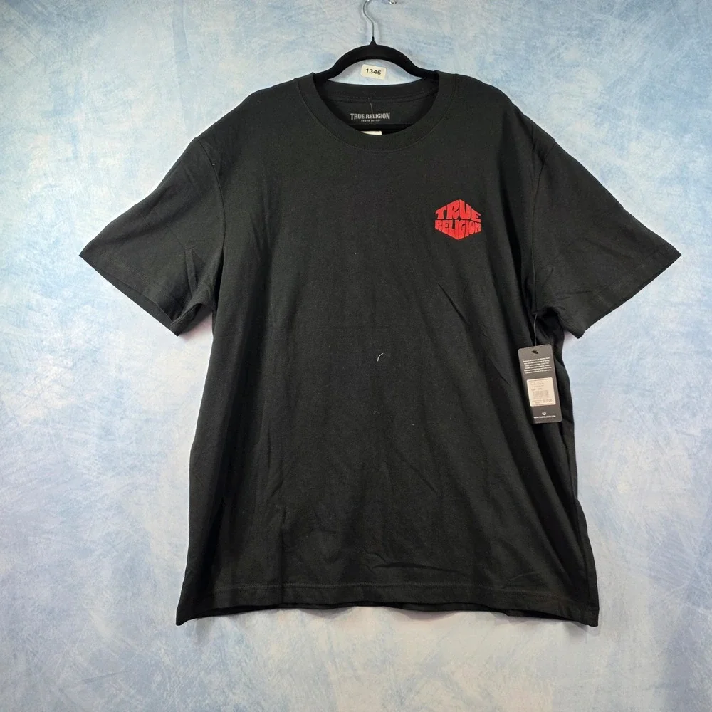 True Religion Mens Hexa Buddha Tee Jet Black Red Graphic T-Shirt XXL New 701203‎